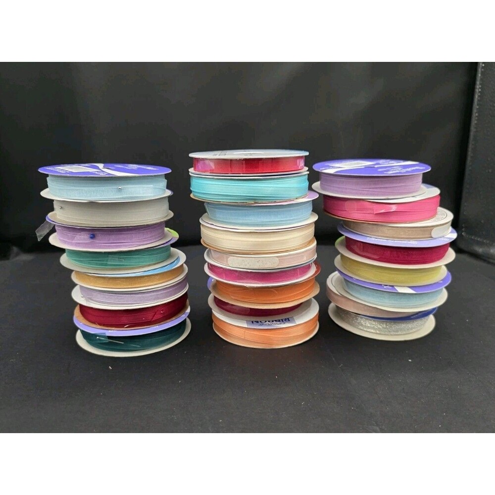 Offray Etc. Ribbon Satin Spools 17 New 8 Partial Assorted Colors 1/4" Wide
